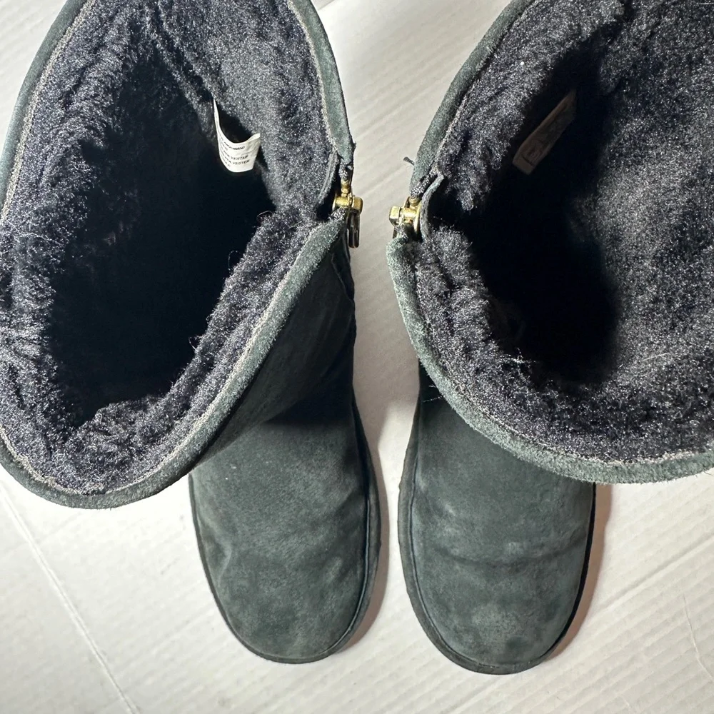 LAMO Black Suede Boots Mid-Calf Sz-8 Faux Fur Lined Cozy Winter Boots